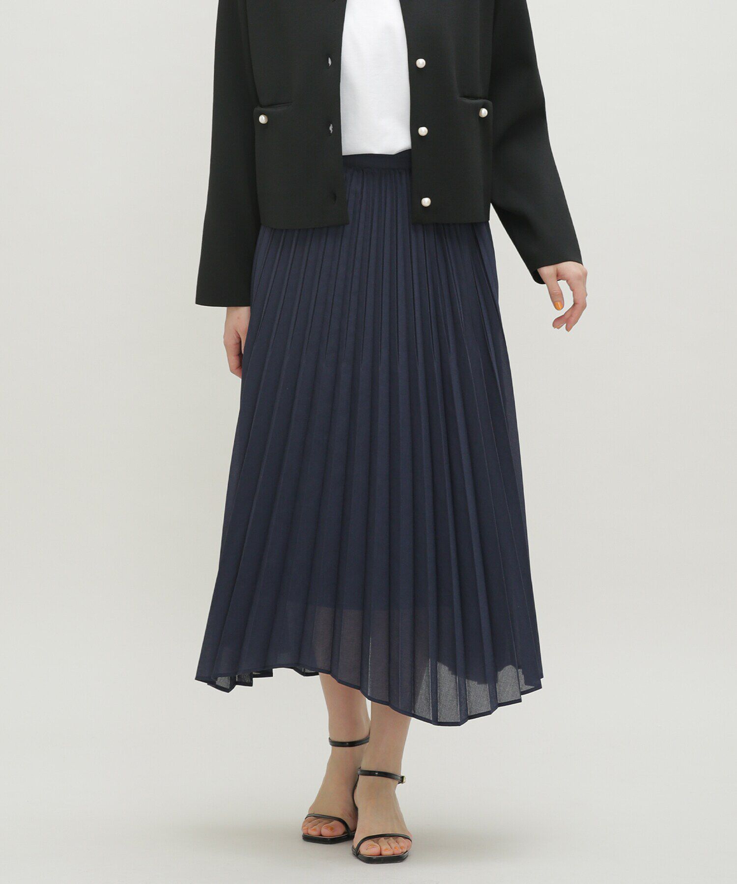 nano･universe「LB.03/ドライシアーイレヘムプリーツスカート」|スカート|ネイビー