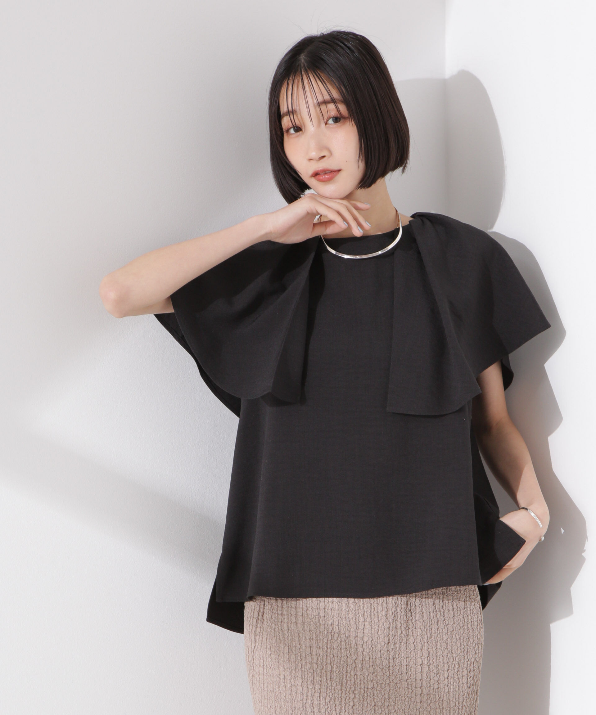 nano･universe「フレアスリーブデザインブラウス」|シャツ・ブラウス|ブラック