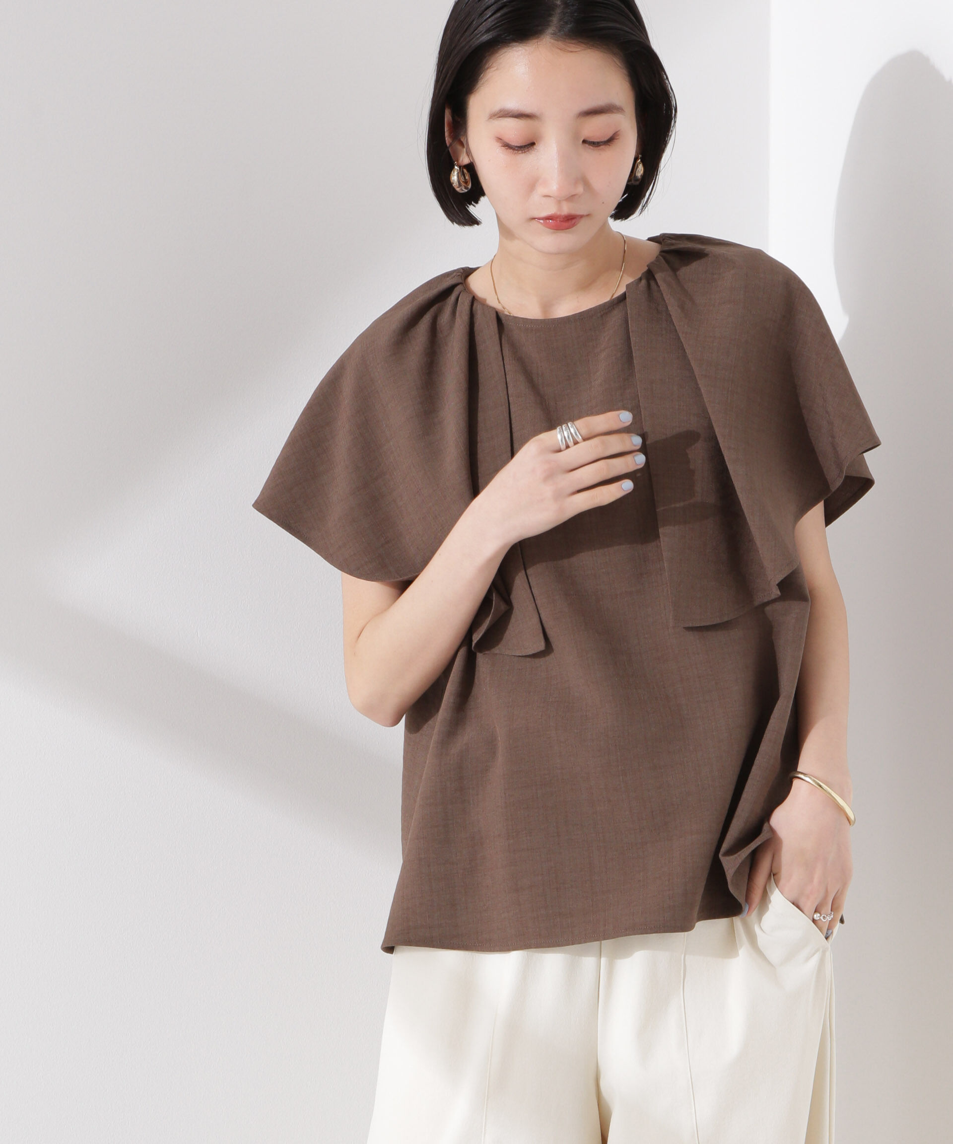 nano･universe「フレアスリーブデザインブラウス」|シャツ・ブラウス|ブラウン
