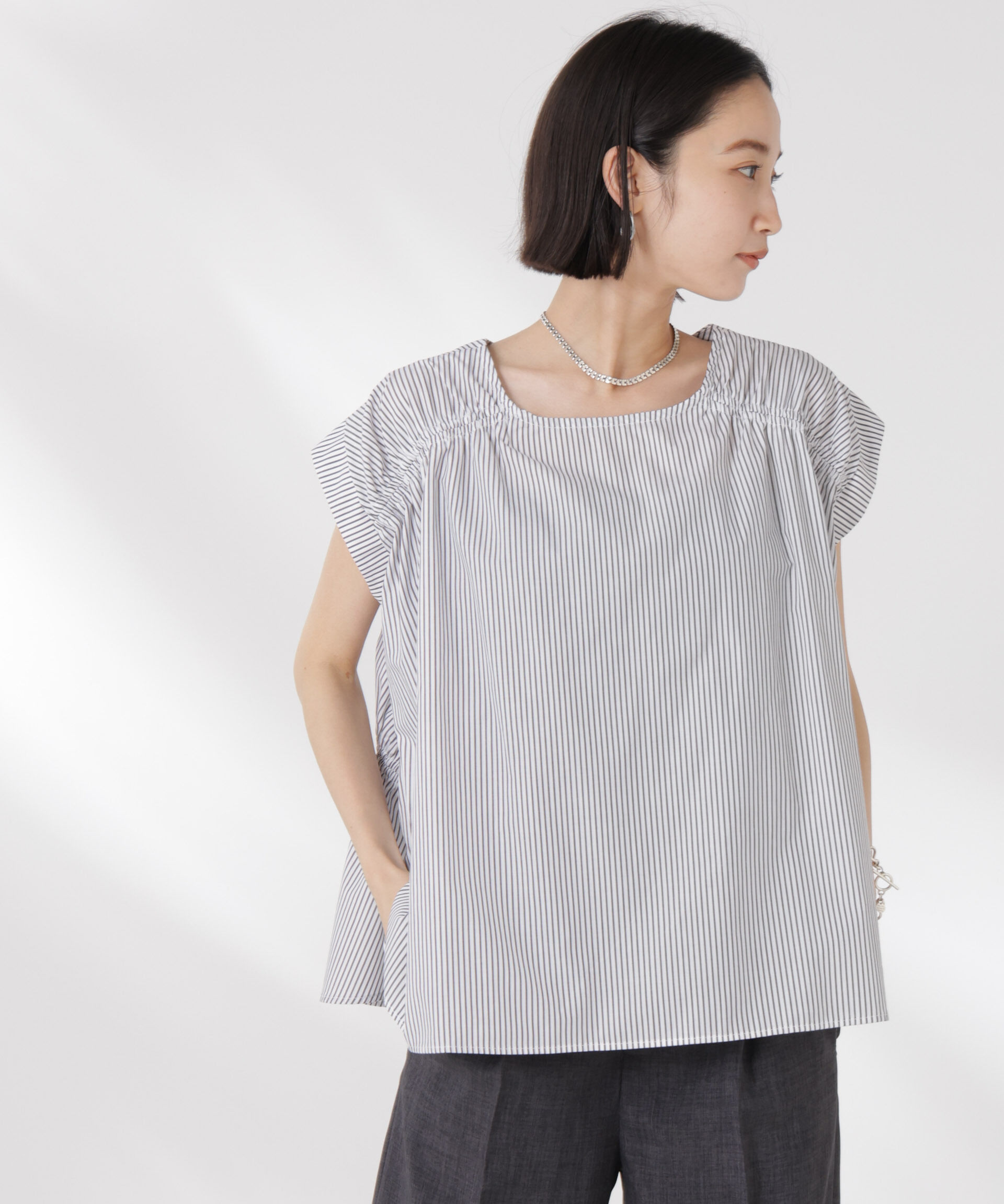 nano･universe「前後2wayギャザーデザインブラウス」|シャツ・ブラウス|