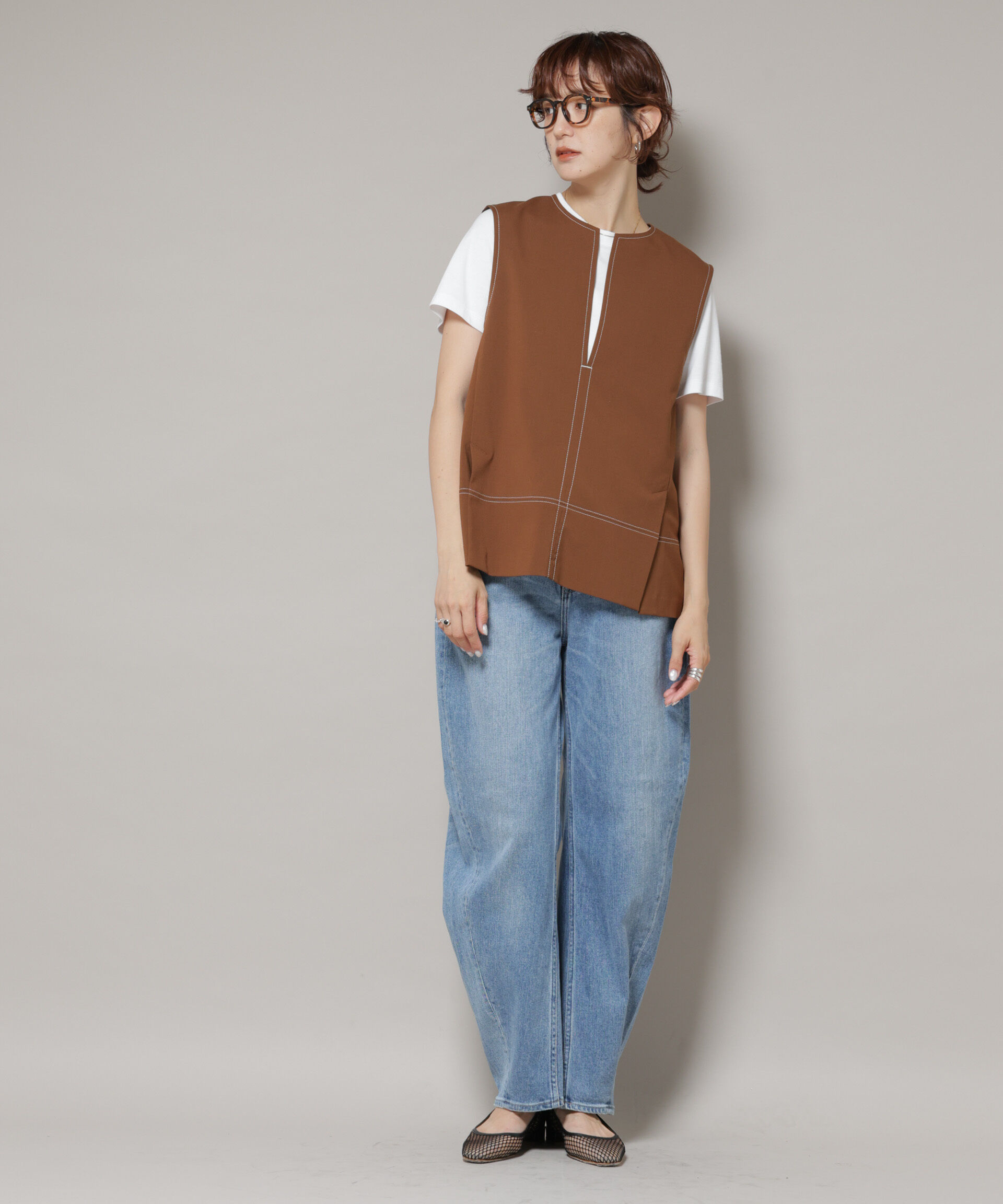 nano･universe「Healthy DENIM/Corn ワイドカーブデニム」|チノ|