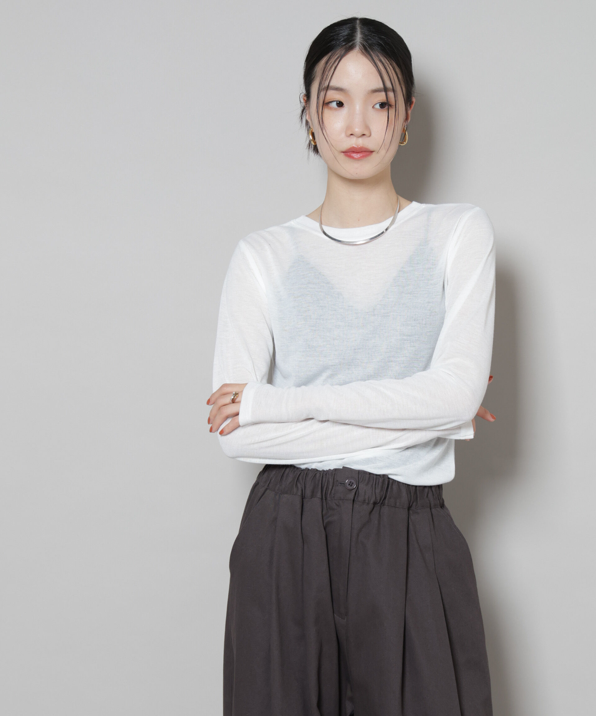 nano･universe「前後2wayシアーフライスカットトップス」|Tシャツ・カットソー|ホワイト