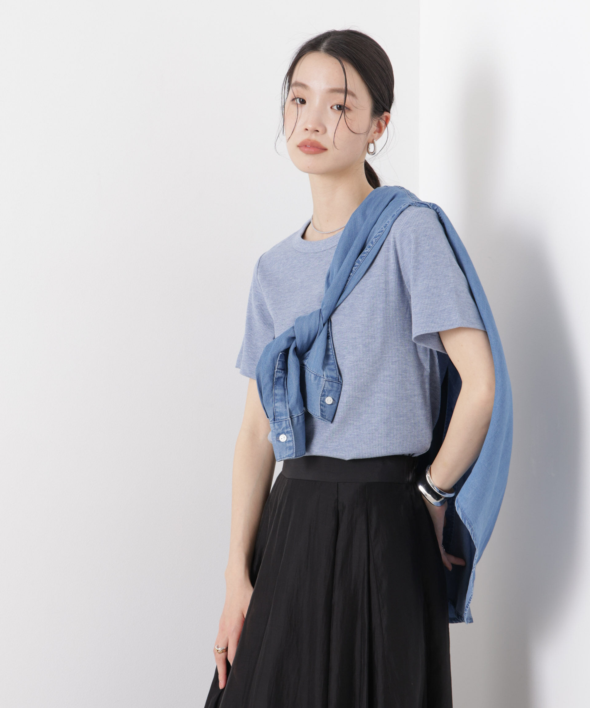 nano･universe「ラメリブカットクルーネックTシャツ」|Tシャツ・カットソー|ブルー