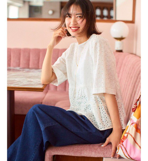 組曲「【新色追加】エンブロイダリーレースフリル ブラウス」|シャツ・ブラウス|アイボリー系