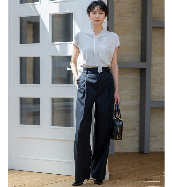 23区「【洗える】レーヨンポリエステルストレッチ ボウタイ ニット」|ニット・セーター|