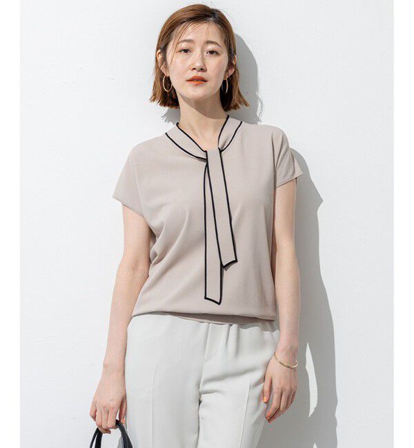 23区「【洗える】レーヨンポリエステルストレッチ ボウタイ ニット」|ニット・セーター|ベージュ系