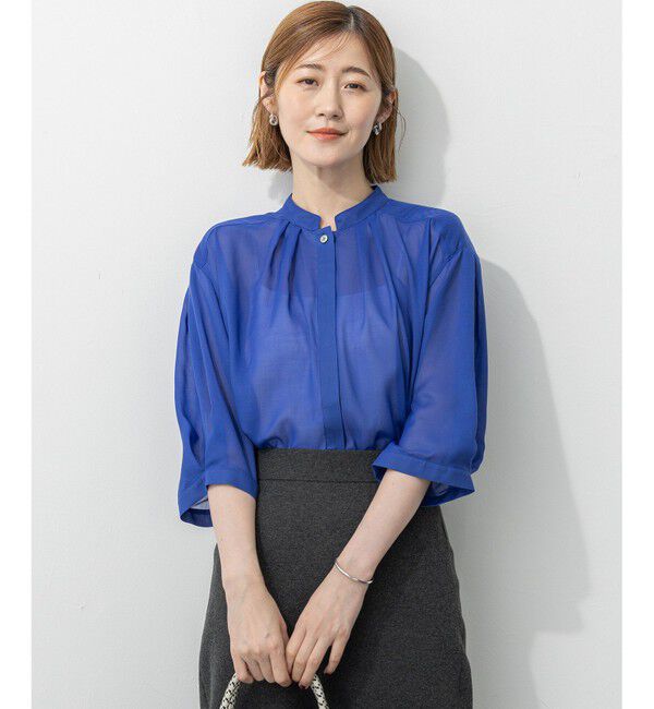 23区「【洗える】シアービエラ タックデザイン ブラウス」|シャツ・ブラウス|ブルー系