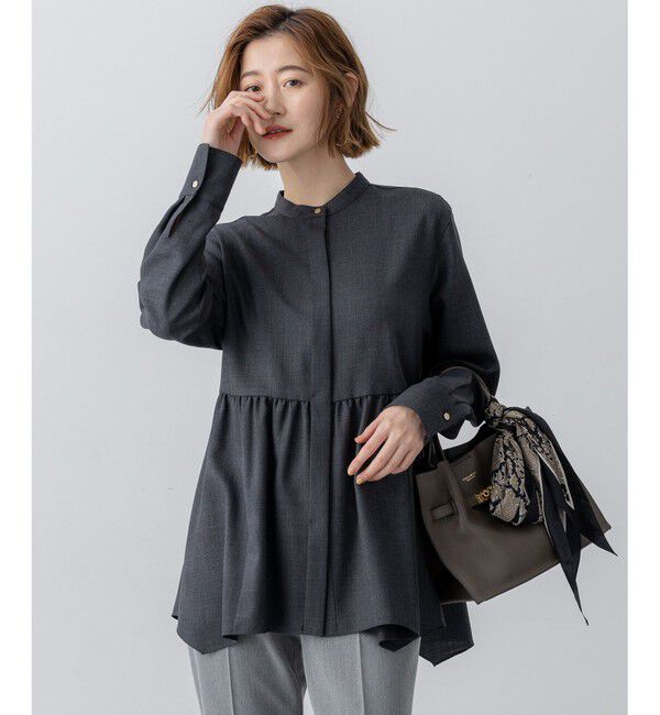 23区「【洗える】TWビエラ イレギュラーヘム ブラウス」|シャツ・ブラウス|グレー系