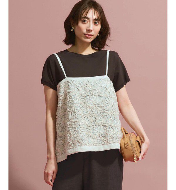 23区「リボンエンブロイダリー キャミソール」|キャミソール|ベージュ系