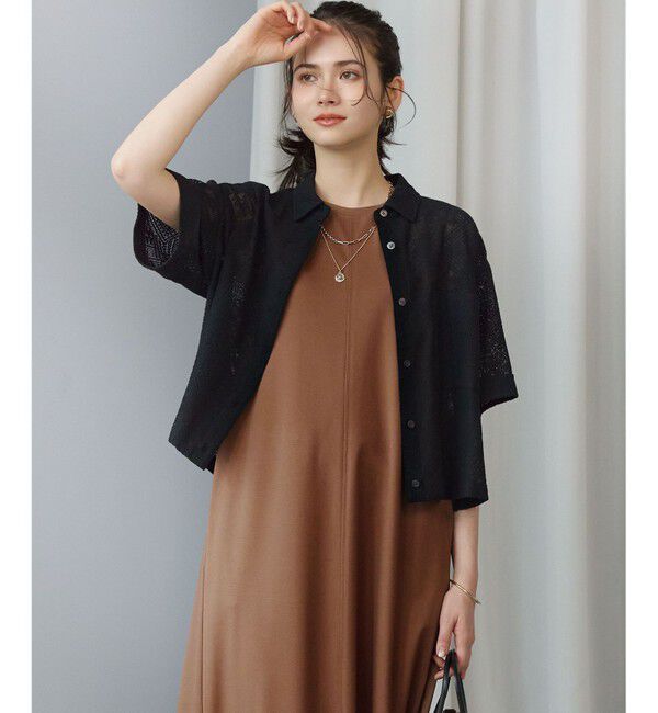 23区「【SLOW/一部店舗限定】モチーフレース 半袖 シャツ」|シャツ・ブラウス|ブラック