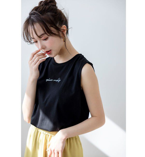 ANY SIS「【洗える】ノースリーブロゴ Tシャツ」|Tシャツ・カットソー|ブラック系