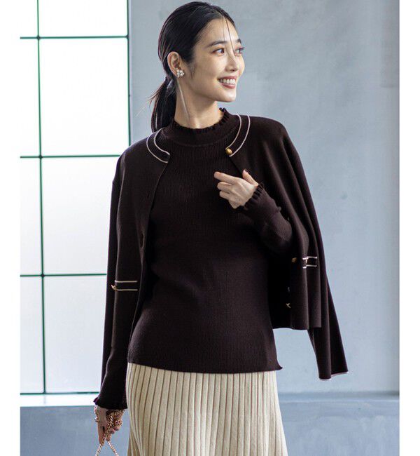 ANY SIS「CICA加工 ニット ジャケット」|カーディガン|ブラウン