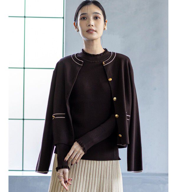 ANY SIS「CICA加工 ニット ジャケット」|カーディガン|