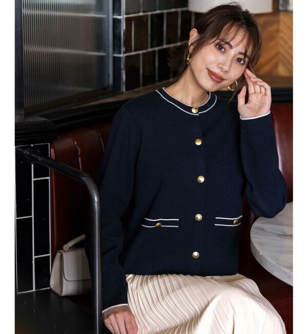 ANY SIS「CICA加工 ニット ジャケット」|カーディガン|ネイビー