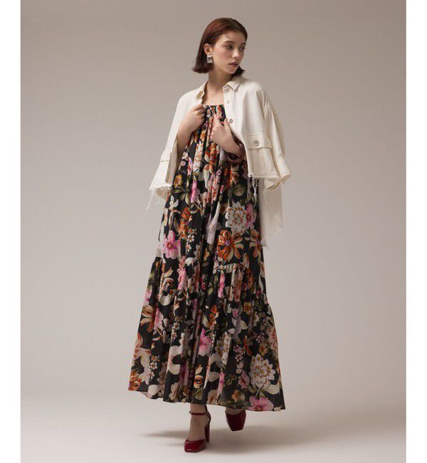 GRACE CONTINENTAL「フラワープリントキャミドレス」|ワンピース|ブラック