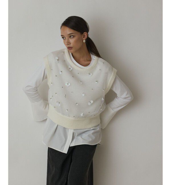 GRACE CONTINENTAL「チュール刺繍ニットトップ」|その他|ホワイト