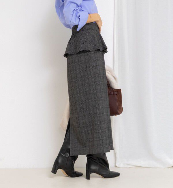 NOLLEY'S「ウォッシャブルペプラムタイトミディスカート」|タイト|ブラック・グレー系1