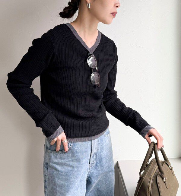 fredy emue「ちびVネックリブニットプルオーバー」|ニット・セーター|ブラック