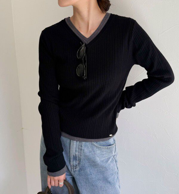 fredy emue「ちびVネックリブニットプルオーバー」|ニット・セーター|