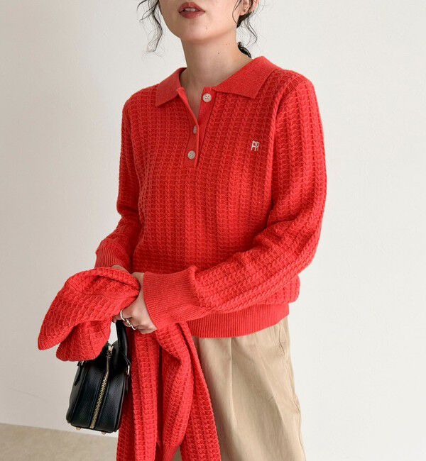 fredy emue「FR刺繍ケーブル柄ポロ衿ニットプルオーバー」|ニット・セーター|