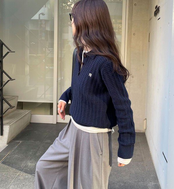 fredy emue「FR刺繍ケーブル柄ポロ衿ニットプルオーバー」|ニット・セーター|