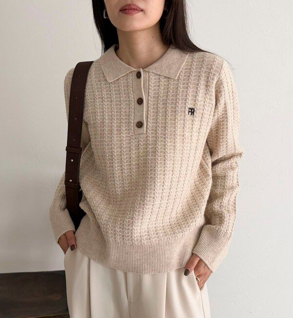 fredy emue「FR刺繍ケーブル柄ポロ衿ニットプルオーバー」|ニット・セーター|