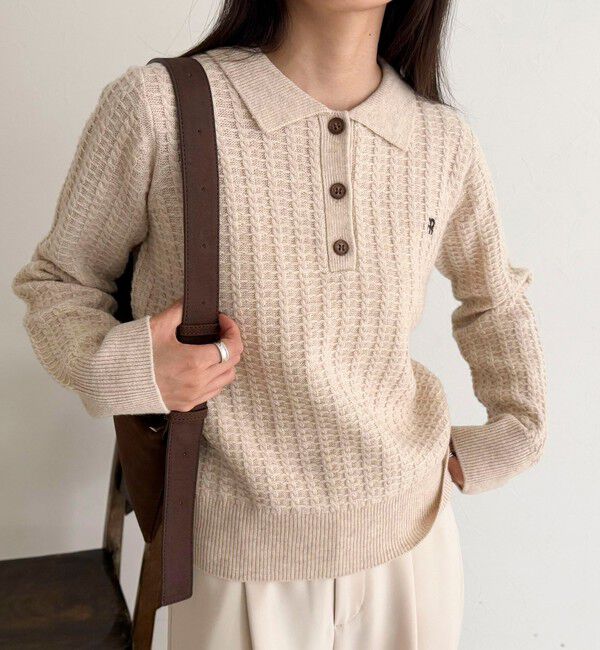 fredy emue「FR刺繍ケーブル柄ポロ衿ニットプルオーバー」|ニット・セーター|