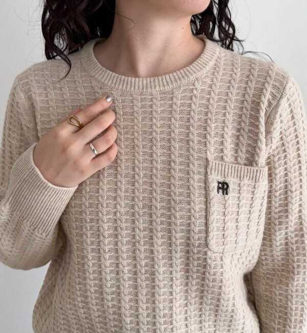 fredy emue「FR刺繍ケーブル柄ちびポケニットプルオーバー」|ニット・セーター|