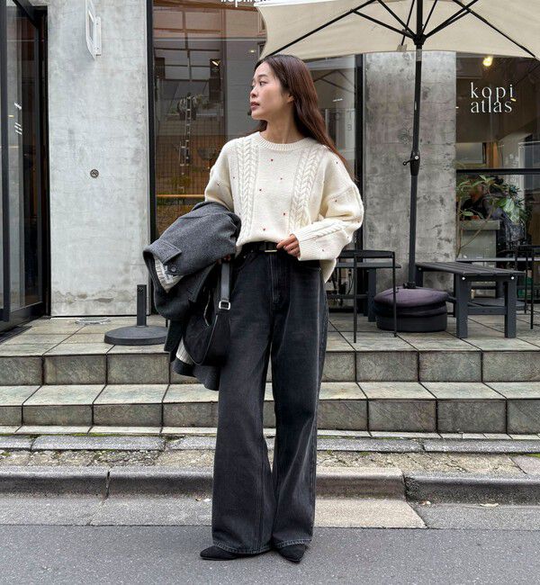 fredy emue「ハート刺繍柄編みニットプルオーバー」|ニット・セーター|