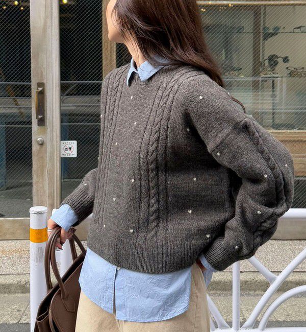fredy emue「ハート刺繍柄編みニットプルオーバー」|ニット・セーター|チャコールグレー