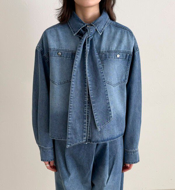 fredy emue「《セットアップ対応》デニムボウタイクロップドシャツ」|シャツ・ブラウス|
