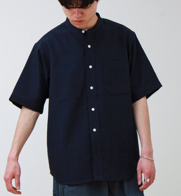 GLOSTER「【セットアップ対応】リネンライクバンドカラーシャツ」|シャツ・ブラウス|ネイビー
