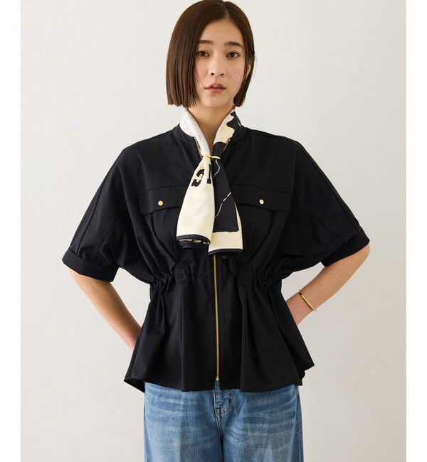 ROPE「フロントジップブルゾンブラウス/イージーケア」|シャツ・ブラウス|ブラック(01)