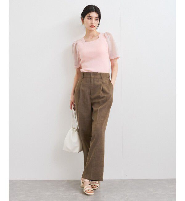 VIS「【洗える】スクエアネックシアーハーフスリーブニット」|ニット・セーター|