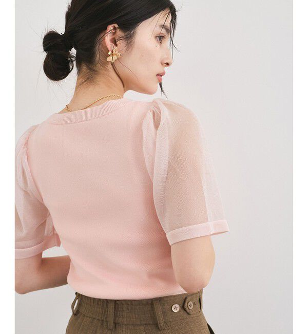 VIS「【洗える】スクエアネックシアーハーフスリーブニット」|ニット・セーター|