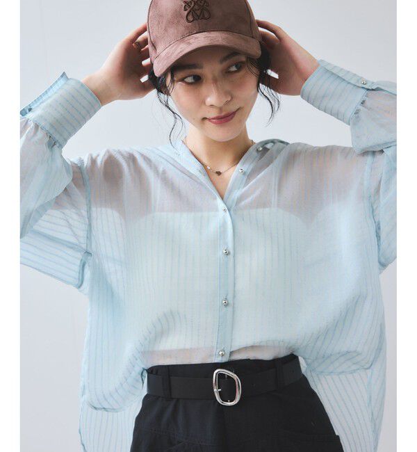 VIS「シアーストライプオーバーサイズシャツ/イージーケア」|シャツ・ブラウス|サックス(48)