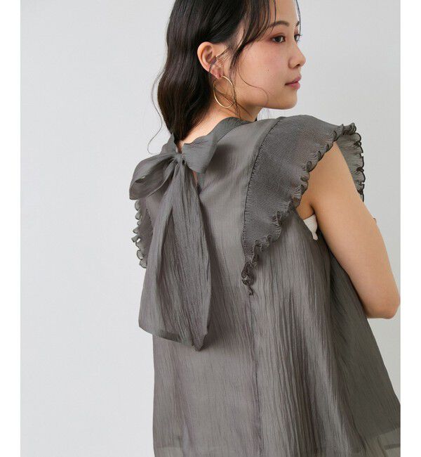 VIS「プリーツフリルシアーボウタイブラウス/2WAY・イージーケア」|シャツ・ブラウス|チャコール(06)