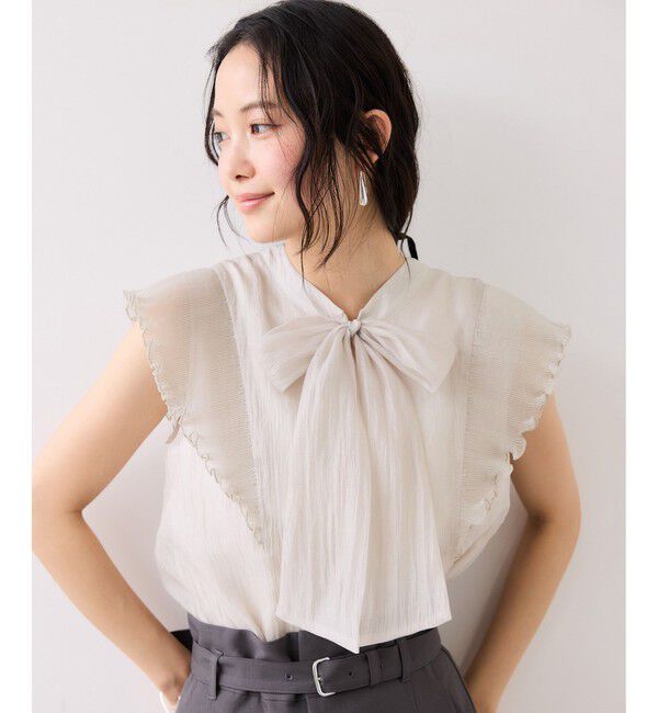 VIS「プリーツフリルシアーボウタイブラウス/2WAY・イージーケア」|シャツ・ブラウス|ベージュ(27)
