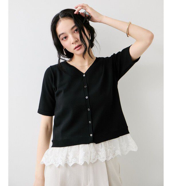 VIS「レースヘムVネックカーディガン」|カーディガン|