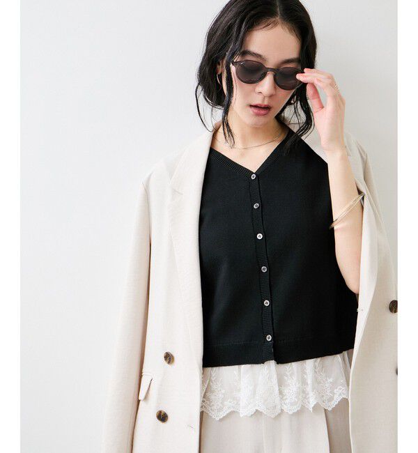 VIS「レースヘムVネックカーディガン」|カーディガン|
