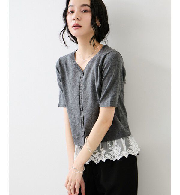 VIS「レースヘムVネックカーディガン」|カーディガン|