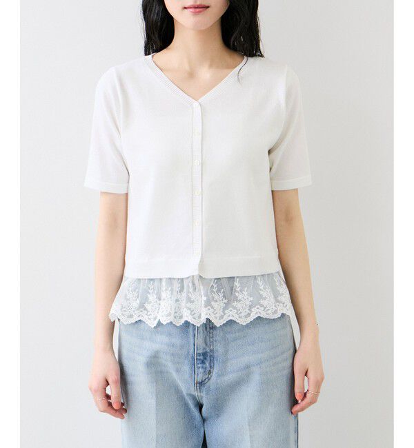 VIS「レースヘムVネックカーディガン」|カーディガン|