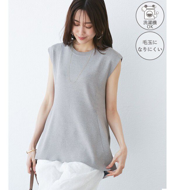 Rope&rsquo;Picnic「【洗濯機OK・アンチピリング】八方映えニット ペプラムニットプルオーバー」|ニット・セーター|グレー(07)