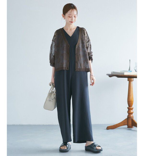 Rope&rsquo;Picnic「透かし編み花柄Vネックカーディガン」|カーディガン|