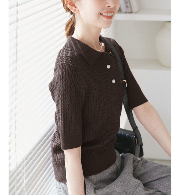 Rope&rsquo;Picnic「ミニケーブルハーフスリーブニットポロシャツ」|ポロシャツ|ブラウン(20)