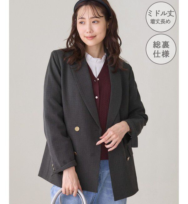 Rope&rsquo;Picnic「【WEB限定】レディハンサムシリーズ ウールライク金ボタンミドル丈ジャケット(総裏地)」|テーラードジャケット|ブラック系(02)