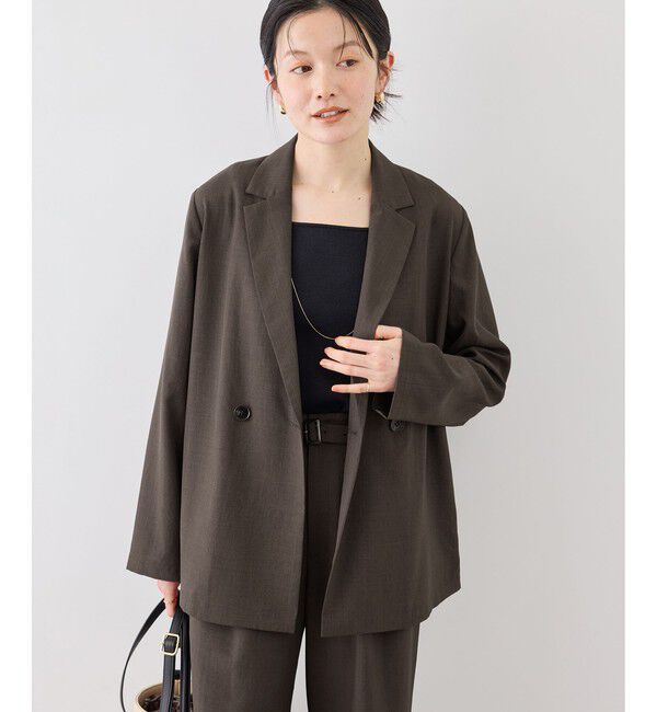 Rope&rsquo;Picnic「エアリーリネンライク ダブルジャケット/接触冷感・UVカット・速乾」|テーラードジャケット|