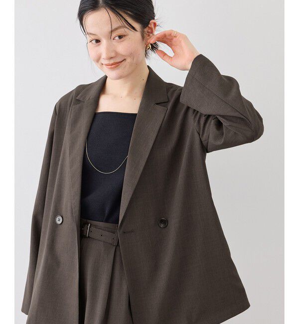 Rope&rsquo;Picnic「エアリーリネンライク ダブルジャケット/接触冷感・UVカット・速乾」|テーラードジャケット|