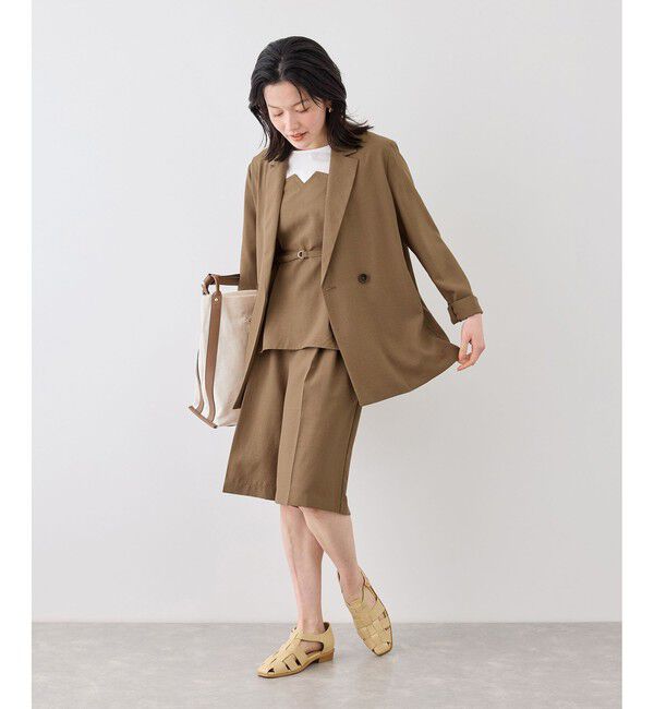 Rope&rsquo;Picnic「エアリーリネンライク ダブルジャケット/接触冷感・UVカット・速乾」|テーラードジャケット|