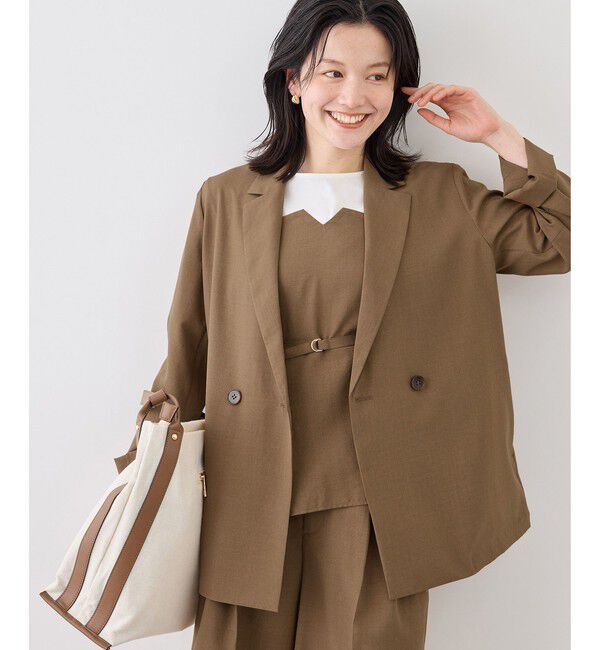 Rope&rsquo;Picnic「エアリーリネンライク ダブルジャケット/接触冷感・UVカット・速乾」|テーラードジャケット|